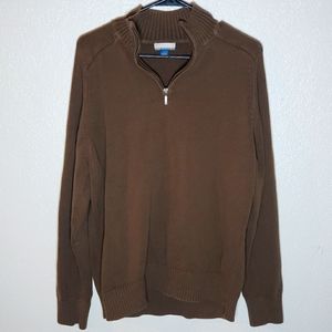 Breakwater 1/4 Zip Mock Neck Knit Pullover Sweater Mens Large Brown 100% Cotton